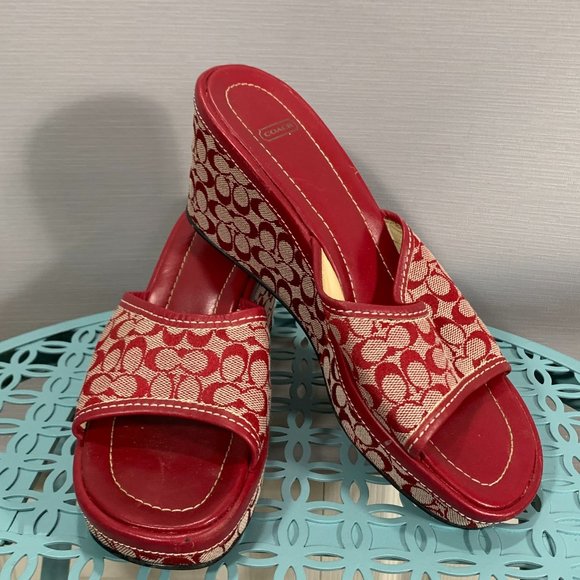 Coach Shoes Vintage Coach Connie Signature Red Wedge Slides Shoes